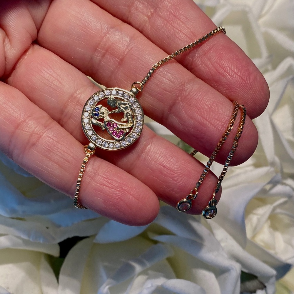 Micro pave adjustable mom and baby girl bracelet